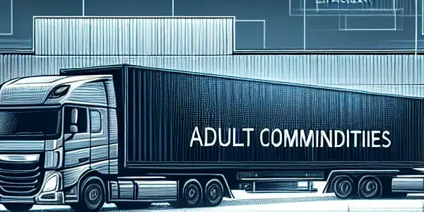 A modern logistics facility focused on discreet adult product delivery, featuring professionals discussing strategies and secure packaging.