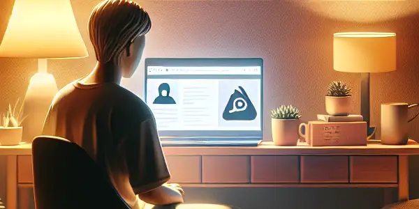 A cozy home setting featuring a gender-neutral person using a laptop, emphasizing privacy in adult film purchases.